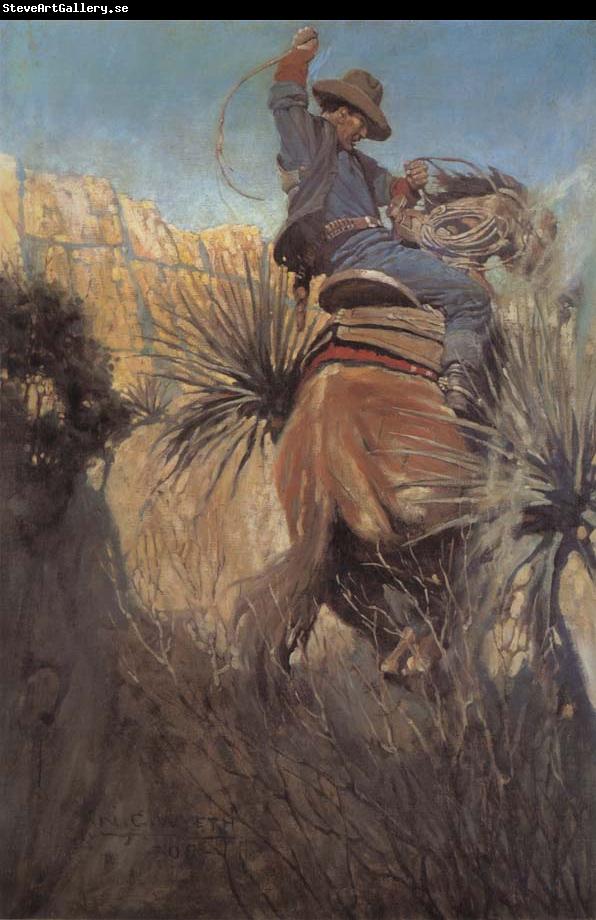 NC Wyeth I Saw His Horse Jump Back Dodgin-a Rattlesnake or Somethin